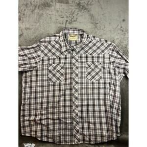 Wrangler‎ Western Shirt Mens 3XL Brown Plaid Pearl Snap Long Sleeve Cowboy Rodeo